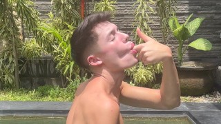 Sexy Twink Fingers Ass in the pool