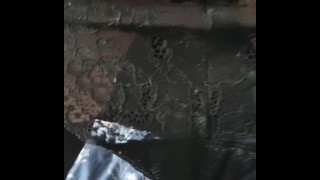 Crossdressing sissy in chastity milks prostate on fantasy dildo