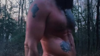 Viking oiled up stroking himself