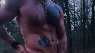 Viking oiled up stroking himself
