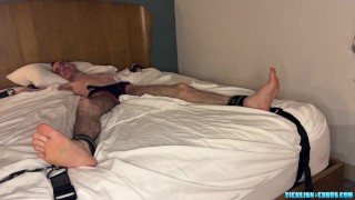 Strapped twink Spiritmonkey receives tickles from Matt