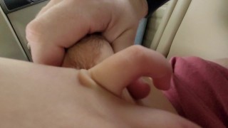 Masturbating Girl in Tight Jeans with Big Natural Boobs in the Car