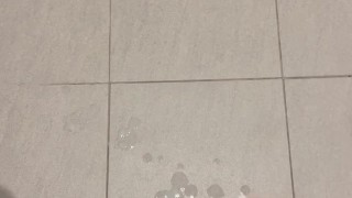 Huge cumshot on floor, big cock, thick cum