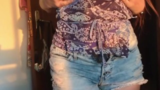 Try on haul. Probando blusas transparentes y mostrando mis tetas. Me puedes decir cuál es tu favorit