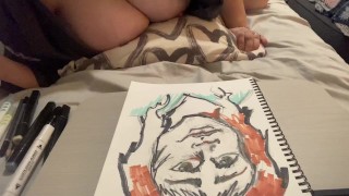 Big tits nipslip while drawing