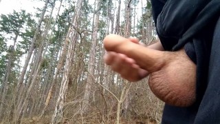Big dick cums three times in forest