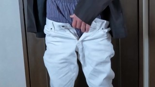 A Japanese man with a small penis masturbates with his underpants on.