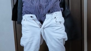A Japanese man with a small penis masturbates with his underpants on.