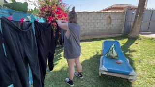 neighbor obl1g4 and fucks me smelling my panties, and cums on my tits