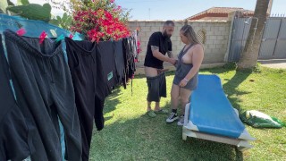 neighbor obl1g4 and fucks me smelling my panties, and cums on my tits