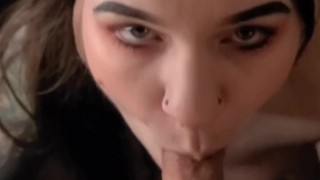 MILF gets face blasted with cum after sloppy deepthroat