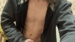 Cock masturbation while putting on a jacket to the grocery store