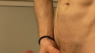 Rock hard cock throbbing before busting a big load