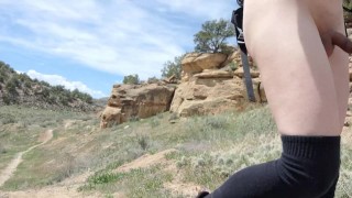 Femboy takes walk naked during roadtrip