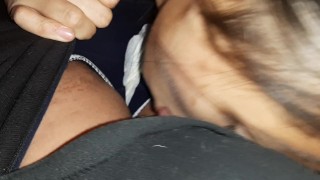 My girlfriend behind my parents' house licked my pussy while they were in the house