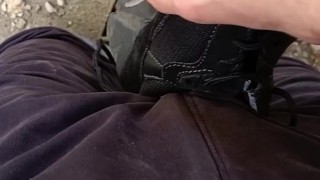 Licking the cum off my shoe! Jerking off on sneakers! Legs, cum, sportswear
