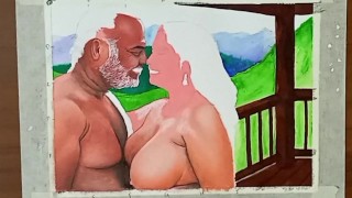 Erotic Art Or Drawing Of Sexy Indian Woman on honeymoon with Father in law at an Exotic Location