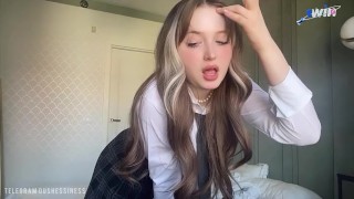 Learning squirting. Schoolgirl went out without a bra and play with nipples right after she got home