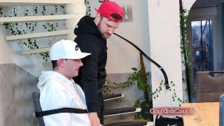 Bound on a chair at his mercy