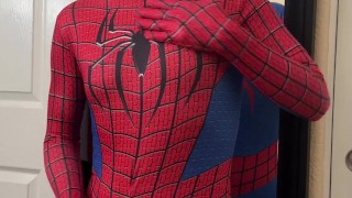 Cumshot in spandex / superhero costume (2 of 2)