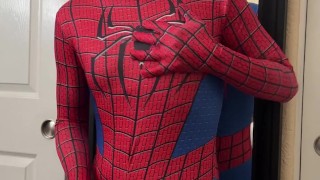 Cumshot in spandex / superhero costume (2 of 2)