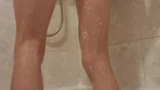 ShybumV in the shower playing with my small dick and fingering my tight arse (part2)