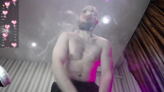 Dancing and smoking on Chaturbate broadcast. Huge cock cums POV