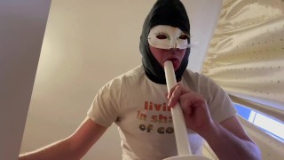 Playing with my ass and greedily suck my anal toy