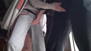 First we cum in our clothes, then we cum on our hands, and then we cum in each other’s hands