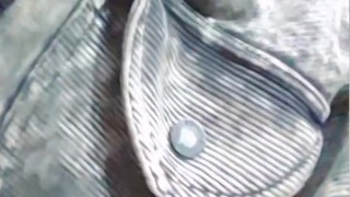 Sissy femboy wear lingerie and chastity cage butt plug in public place in order of mistress