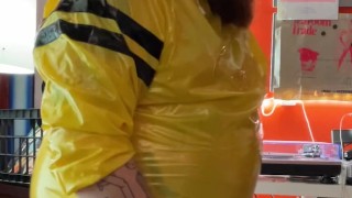 Chubby rubber bear slams his saline inflated big balls, rubs his chunky belly and fucks himself