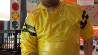 Chubby rubber bear slams his saline inflated big balls, rubs his chunky belly and fucks himself