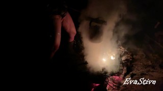 milf pisses standing in a bonfire