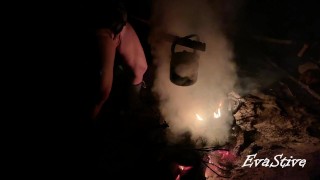 milf pisses standing in a bonfire