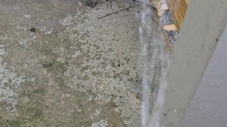 Risky full piss outside my apartment