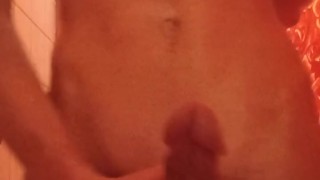 skinny 18 yo guy gets shower and massages himself