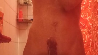 skinny 18 yo guy gets shower and massages himself