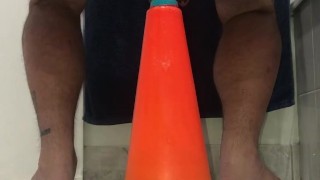 Riding a traffic cone
