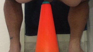 Riding a traffic cone
