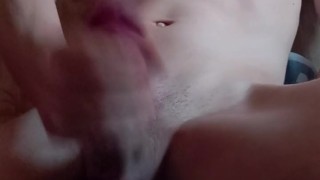 Schoolboy with a big fat cock jerks off and shoots sperm while his parents are behind the wall