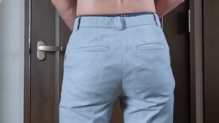 Exhibitionist Asian man who loves getting naked in front of the camera and shaking his butt