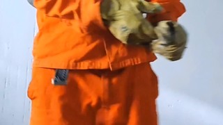 road worker jerks off and cums a big load