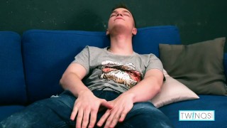 Ethan Drains His Prick On Himself After Had Jerked Off!