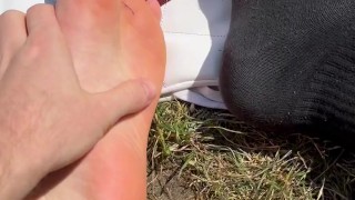 Public destroyed Nike socks and foot worship in Berlin