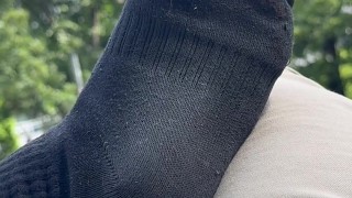 Public destroyed Nike socks and foot worship in Berlin