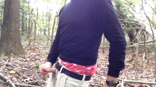 Public wanking in the woods. Sagging in my AE Boxers. I jerk-off and cum in the woods.