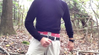 Public wanking in the woods. Sagging in my AE Boxers. I jerk-off and cum in the woods.