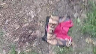 Pissing and cumming on a pair of underwear in the woods