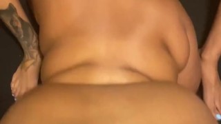 Ebony stud bounces her Big booty on my bbc while she eats her gf pussy