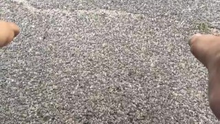 pov squirting out the car so people driving by can see
